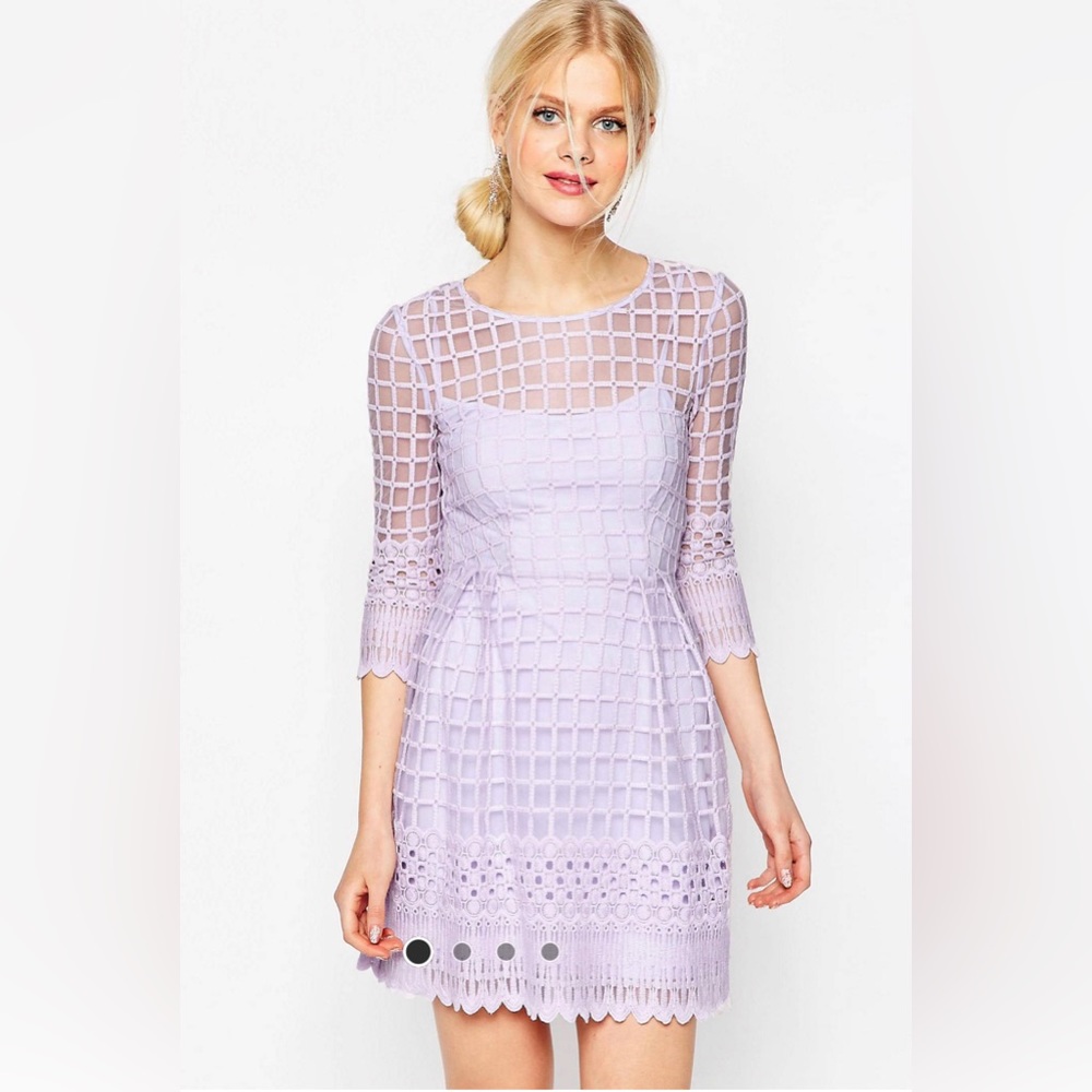 ASOS Lilac Mesh Skater Dress with Embroidered Border - US 4
